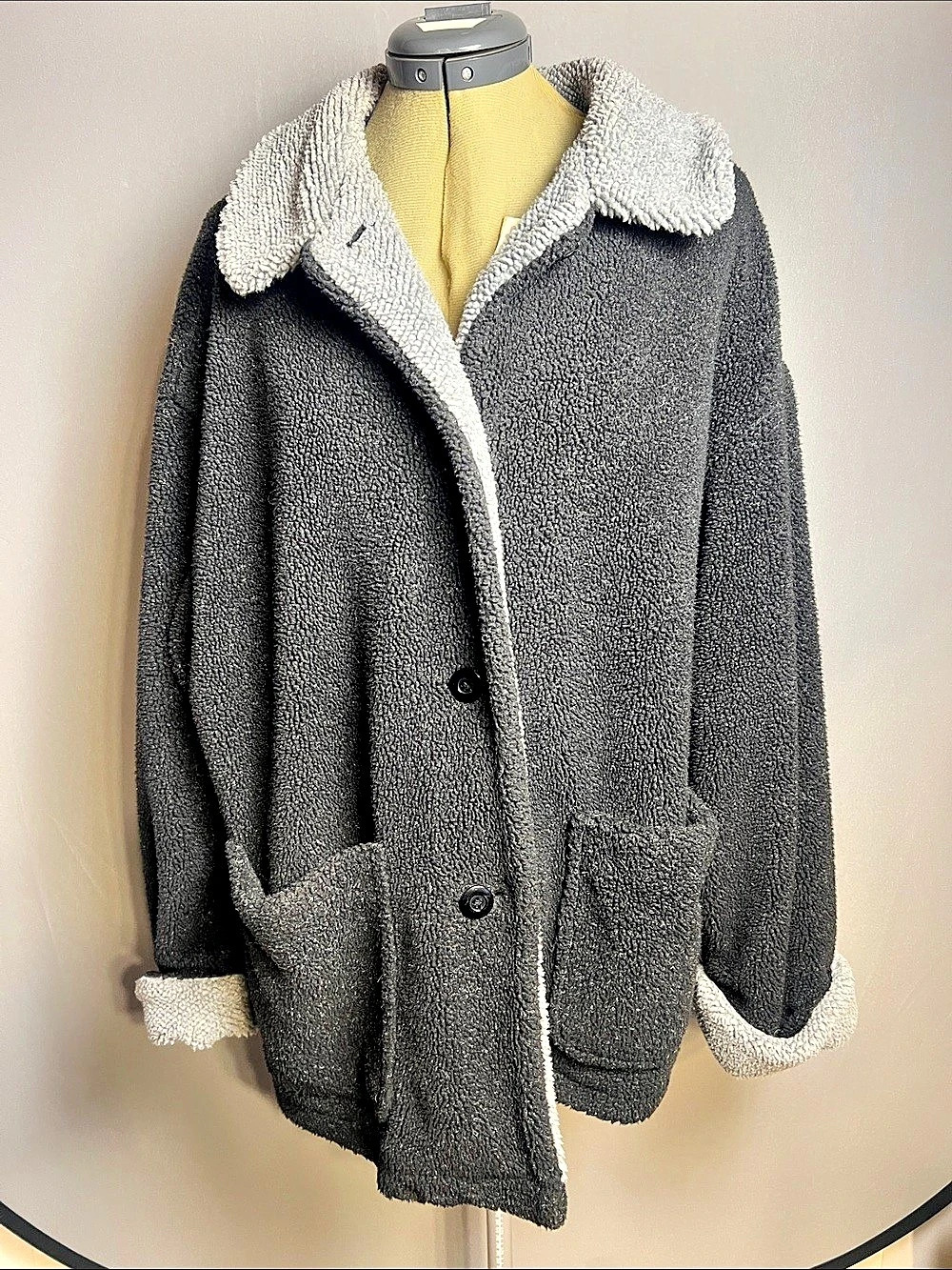Preston & York Sport Teddy Jacket Gray White Size Small Like New